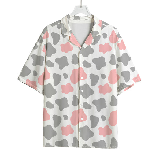 Pink Grey And White Cow Print Rayon Hawaiian Shirt