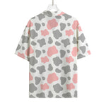 Pink Grey And White Cow Print Rayon Hawaiian Shirt