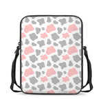 Pink Grey And White Cow Print Rectangular Crossbody Bag