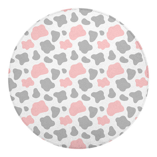 Pink Grey And White Cow Print Round Blanket