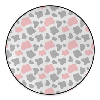 Pink Grey And White Cow Print Round Floor Mat