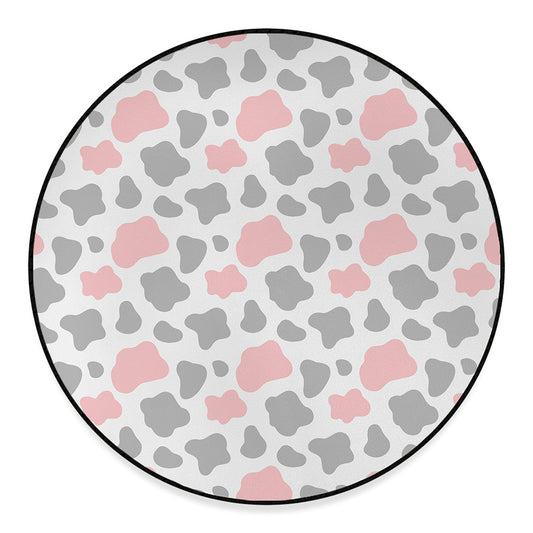 Pink Grey And White Cow Print Round Floor Mat