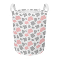 Pink Grey And White Cow Print Round Laundry Basket