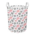 Pink Grey And White Cow Print Round Laundry Basket