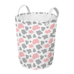 Pink Grey And White Cow Print Round Laundry Basket