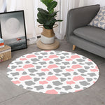 Pink Grey And White Cow Print Round Rug