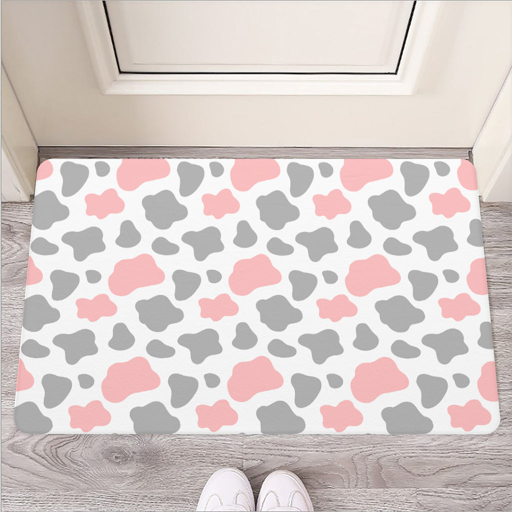 Pink Grey And White Cow Print Rubber Doormat