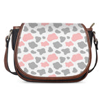 Pink Grey And White Cow Print Saddle Bag