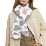 Pink Grey And White Cow Print Scarf