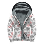 Pink Grey And White Cow Print Sherpa Lined Zip Up Hoodie