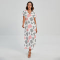 Pink Grey And White Cow Print Short Sleeve Maxi Dress
