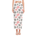 Pink Grey And White Cow Print Side Slit Maxi Skirt