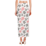 Pink Grey And White Cow Print Side Slit Maxi Skirt
