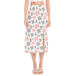 Pink Grey And White Cow Print Side Slit Midi Skirt