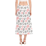 Pink Grey And White Cow Print Side Slit Midi Skirt