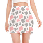 Pink Grey And White Cow Print Side Slit Mini Skirt