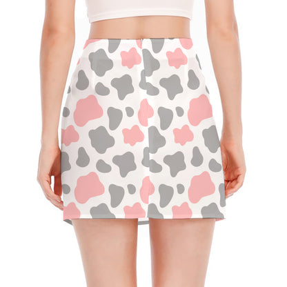 Pink Grey And White Cow Print Side Slit Mini Skirt