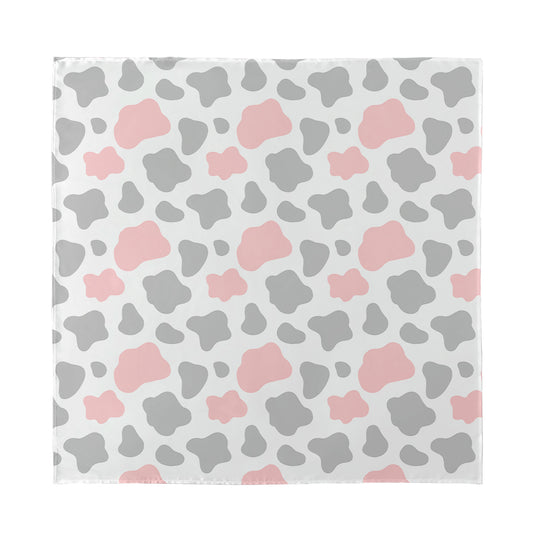 Pink Grey And White Cow Print Silk Bandana