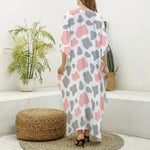 Pink Grey And White Cow Print Silk V-Neck Kaftan Dress