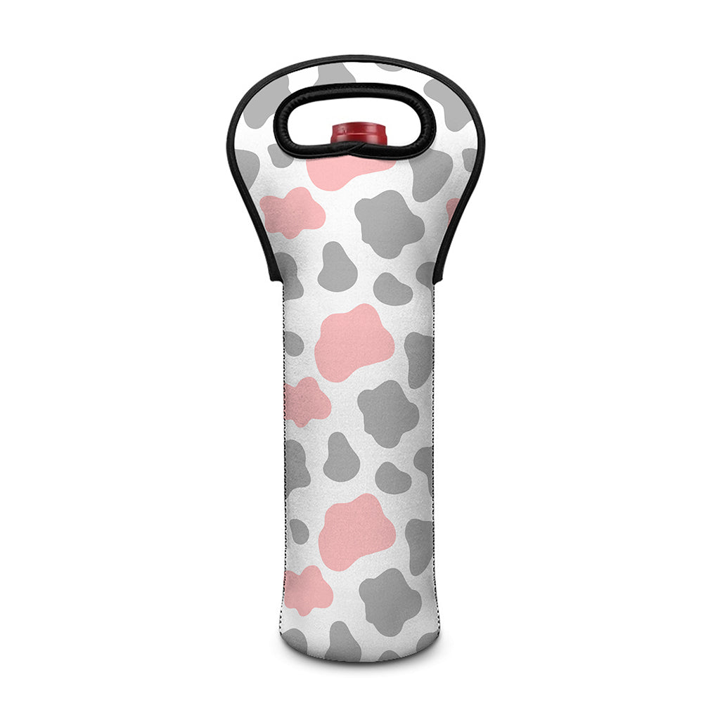 Pink Grey And White Cow Print Single Neoprene Wine Tote
