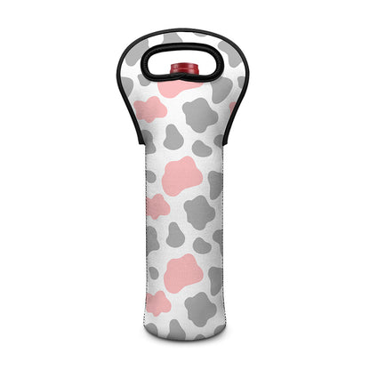 Pink Grey And White Cow Print Single Neoprene Wine Tote