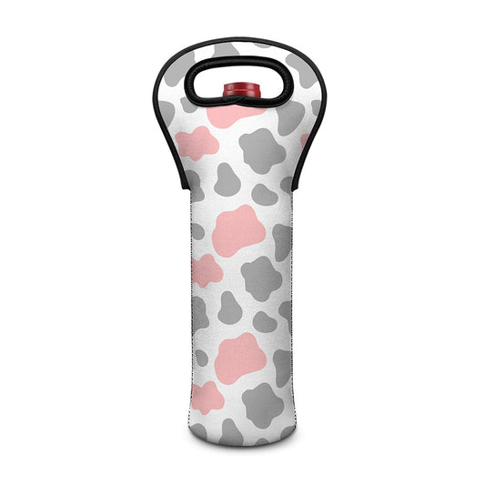 Pink Grey And White Cow Print Single Neoprene Wine Tote
