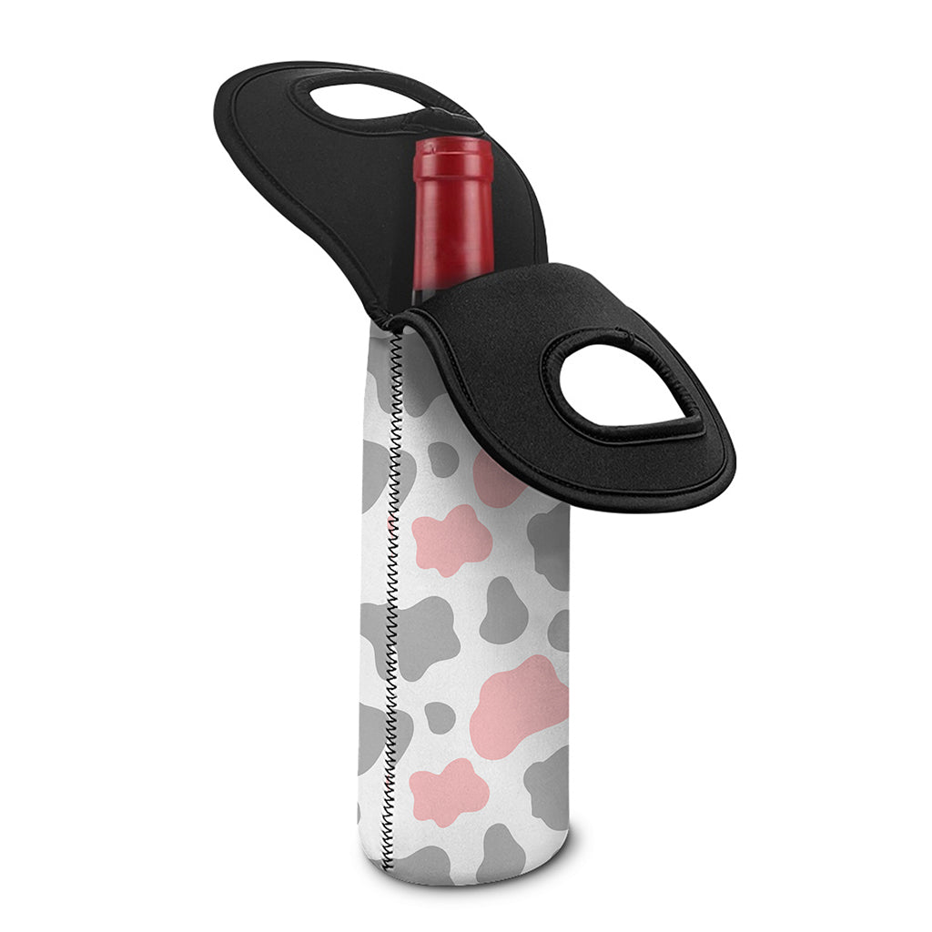 Pink Grey And White Cow Print Single Neoprene Wine Tote