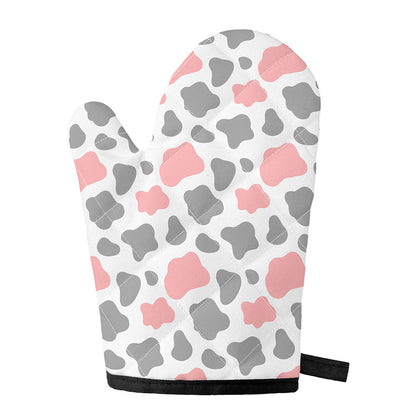 Pink Grey And White Cow Print Single Oven Mitt