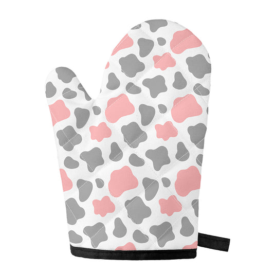 Pink Grey And White Cow Print Single Oven Mitt