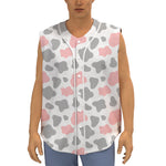 Pink Grey And White Cow Print Sleeveless Baseball Jersey