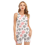 Pink Grey And White Cow Print Sleeveless One Piece Swimsuit