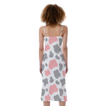 Pink Grey And White Cow Print Slim Fit Midi Cami Dress