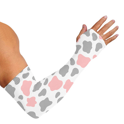 Pink Grey And White Cow Print Sun Protection Arm Sleeves