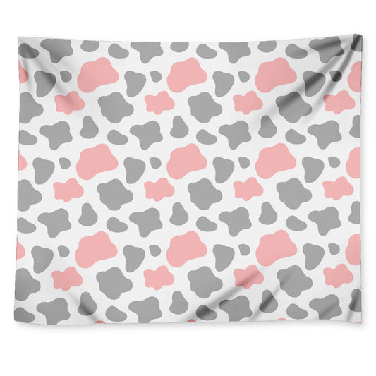 Pink Grey And White Cow Print Tapestry