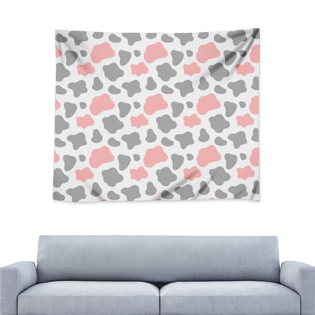 Pink Grey And White Cow Print Tapestry