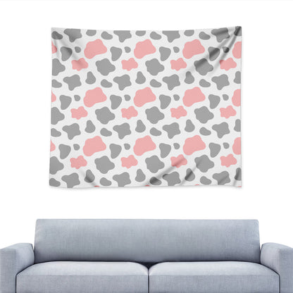 Pink Grey And White Cow Print Tapestry