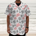 Pink Grey And White Cow Print Textured Short Sleeve Shirt