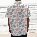 Pink Grey And White Cow Print Textured Short Sleeve Shirt