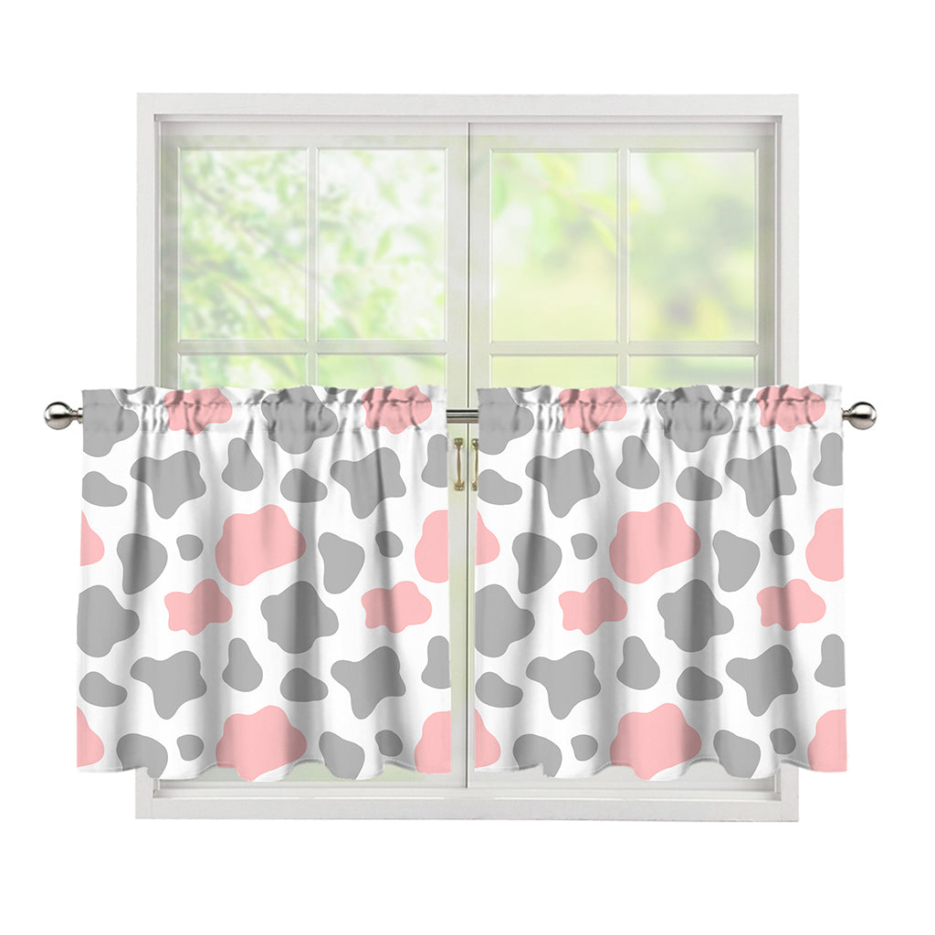 Pink Grey And White Cow Print Tier Curtains
