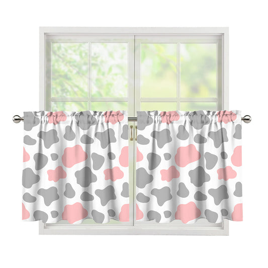 Pink Grey And White Cow Print Tier Curtains