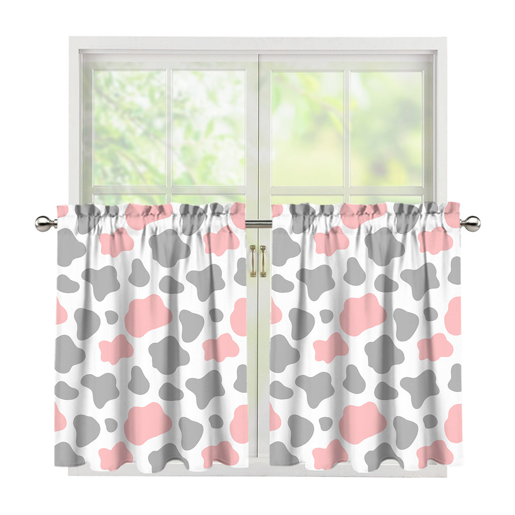 Pink Grey And White Cow Print Tier Curtains