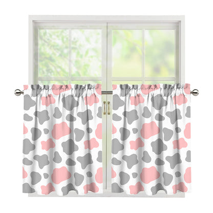 Pink Grey And White Cow Print Tier Curtains