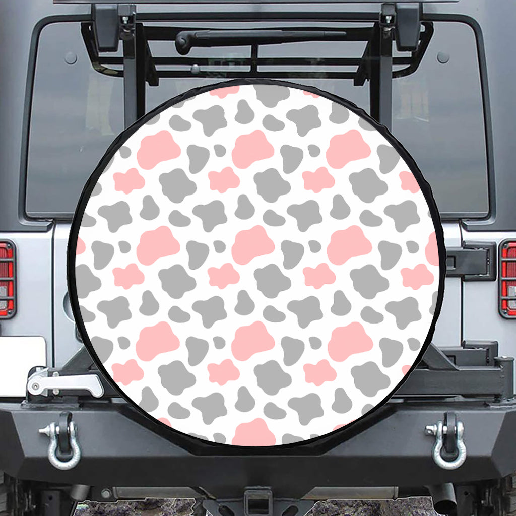 Pink Grey And White Cow Print Tire Cover