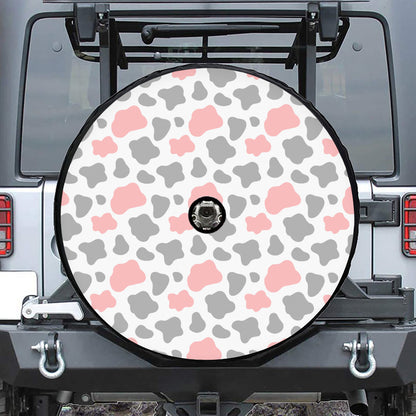 Pink Grey And White Cow Print Tire Cover With Camera Hole