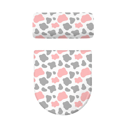 Pink Grey And White Cow Print Toilet Lid And Tank Cover Set