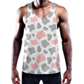 Pink Grey And White Cow Print Men's Workout Tank Top
