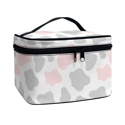 Pink Grey And White Cow Print Travel Makeup Bag