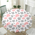 Pink Grey And White Cow Print Waterproof Round Tablecloth