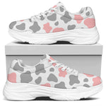 Pink Grey And White Cow Print White Chunky Shoes