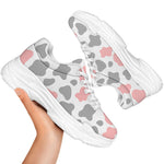 Pink Grey And White Cow Print White Chunky Shoes